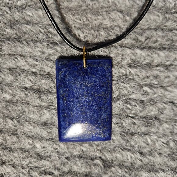 COPY - NWOT, dark lapis lazuli, pyrite specks, rectangle, pendant, black leathe… - Picture 2 of 5